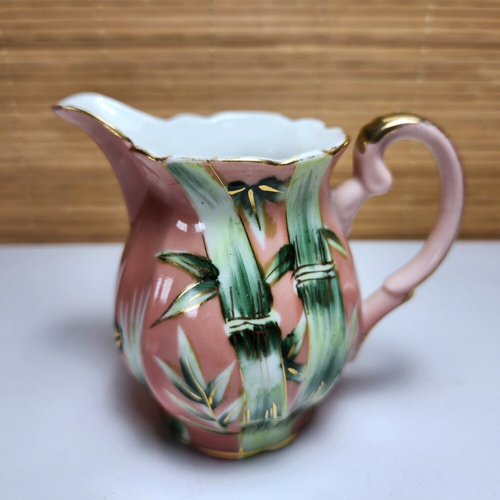 Shafford Creamer Hand Painted Japan Pink with Green Leaves Gold Lustre